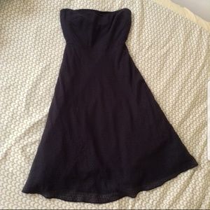Jcrew Strapless Black Dotted Midi Dress
